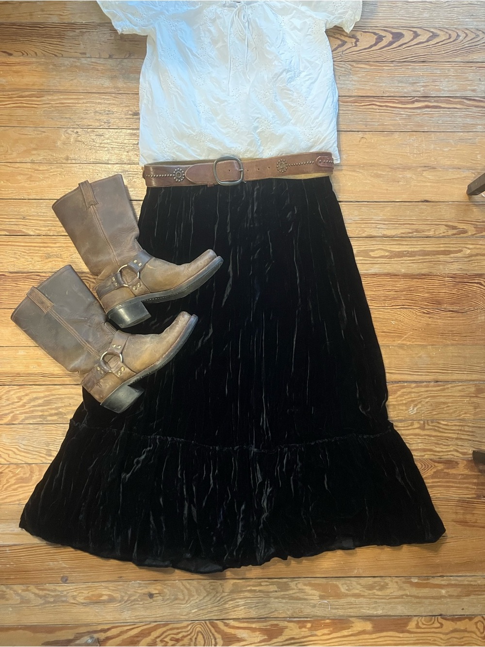 Vintage black velvet maxi skirt size L Made in Texas